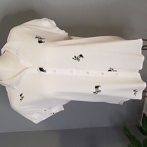 Jane & Delancey White Button Down Cap Sleeve Dog Pride Rayon Blouse Size M